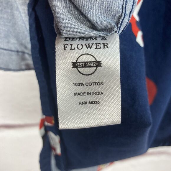 Denim & Flower Ricky Singh Santa Claus Button Up Short Sleeve Men’s-Medium Blue - Picture 11 of 13